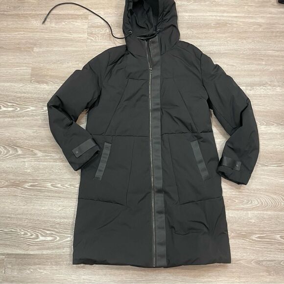 No1Dara Black Minimalist Long Down Puff Coat Puffer Jacket Parka - Picture 1 of 9